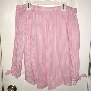 Pink and white striped off the shoulder top